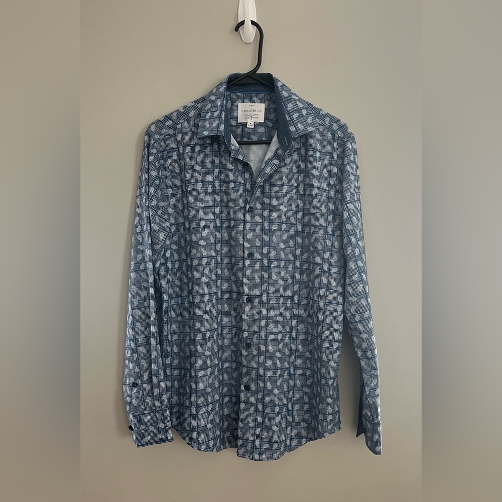 CON.STRUCT Blue Casual Dress Shirt Plaid Paisley - Picture 2 of 4